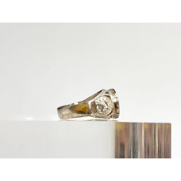 Natural Garnet Oval Cut Gemstone Carved Sterling Silver Vintage Ring - sz 10 - Picture 4 of 10